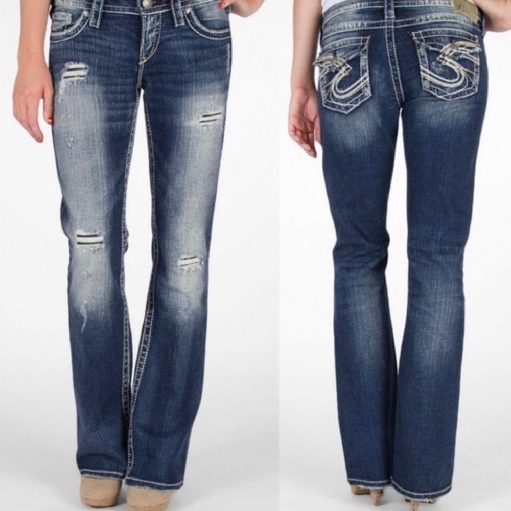 Silver Pioneer Distressed Stretch Flap Pocket Jean